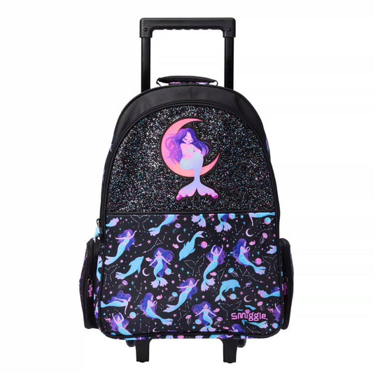 Smiggle Backpack Trolley with Light-Up Wheels in the Black Mermaid design