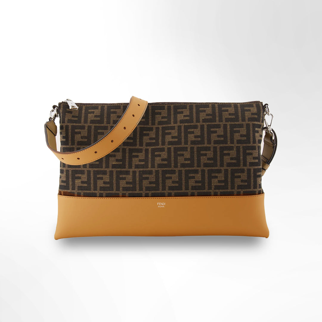 FENDI FF JACQUARD AND SMOOTH LEATHER SHOULDER BAG