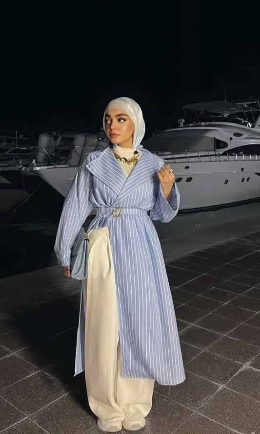 Blue Striped Wrap Long Shirt