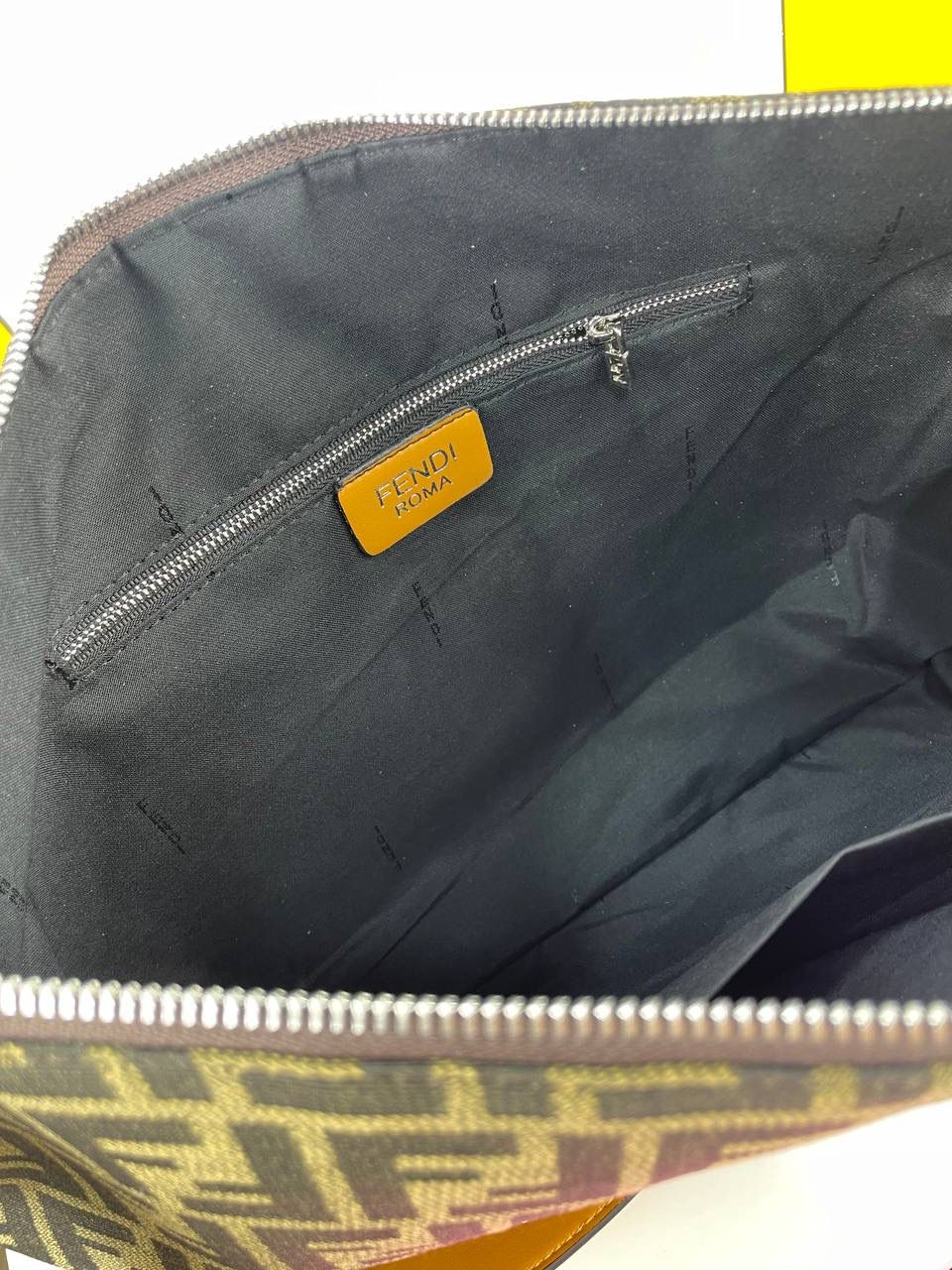 FENDI FF JACQUARD AND SMOOTH LEATHER SHOULDER BAG