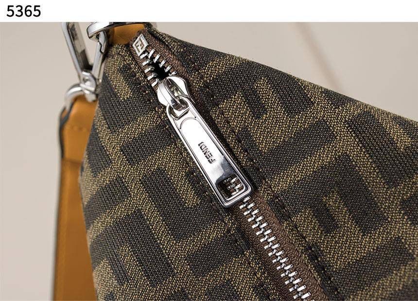 FENDI FF JACQUARD AND SMOOTH LEATHER SHOULDER BAG