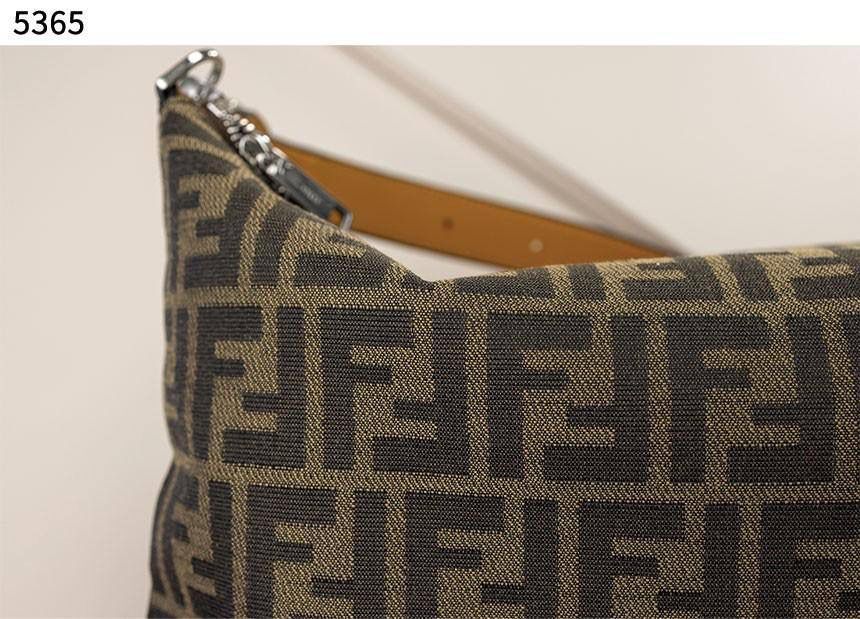 FENDI FF JACQUARD AND SMOOTH LEATHER SHOULDER BAG