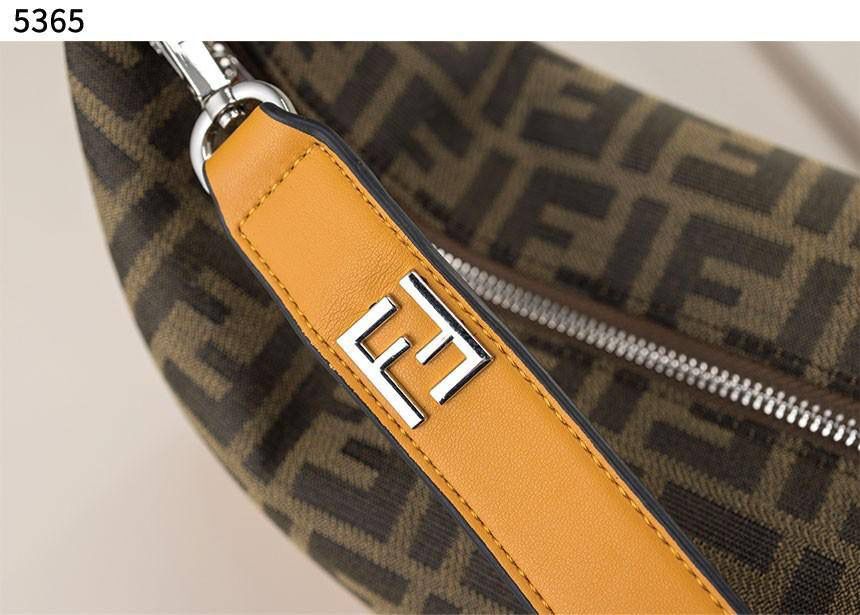 FENDI FF JACQUARD AND SMOOTH LEATHER SHOULDER BAG