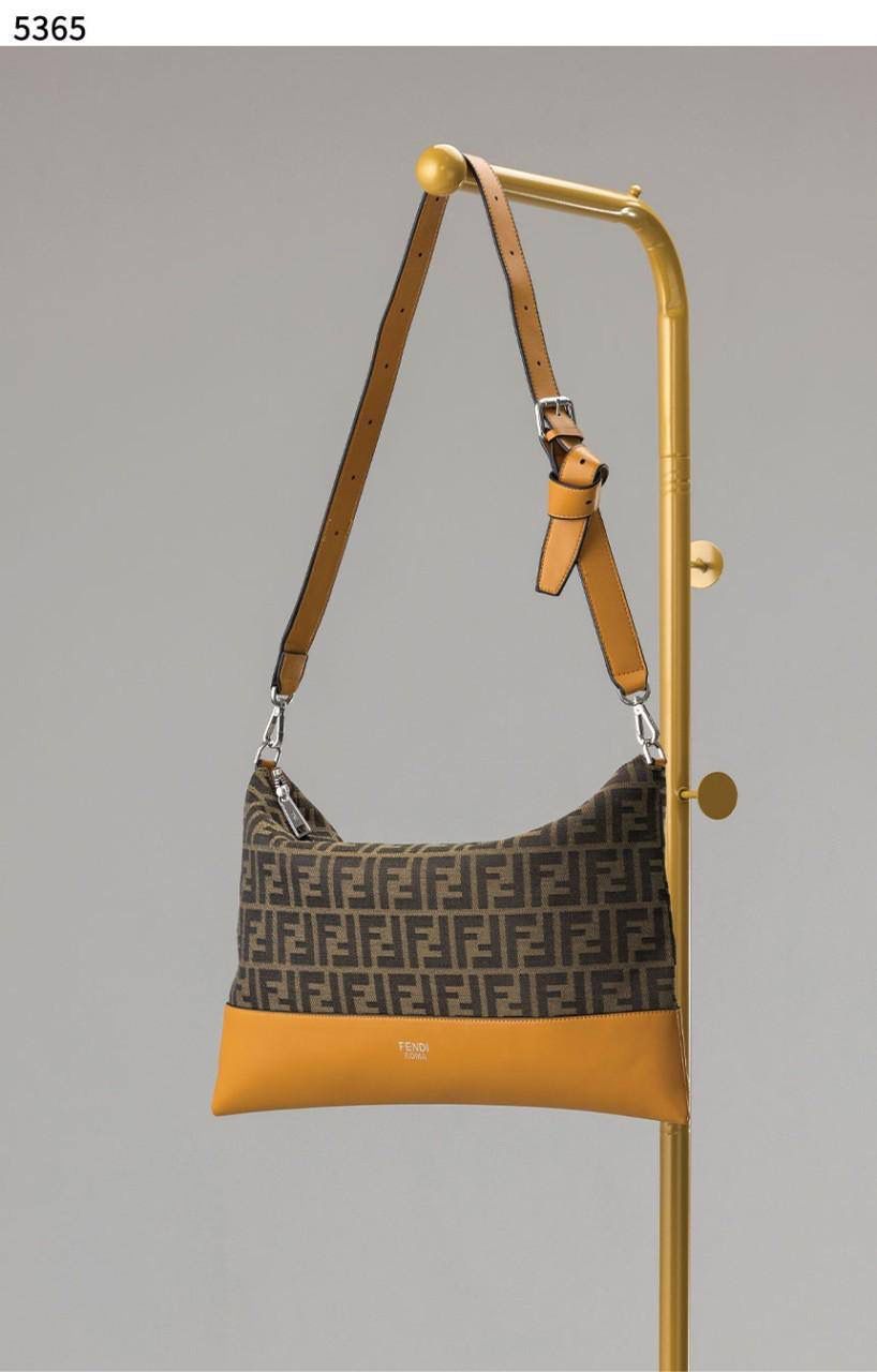 FENDI FF JACQUARD AND SMOOTH LEATHER SHOULDER BAG
