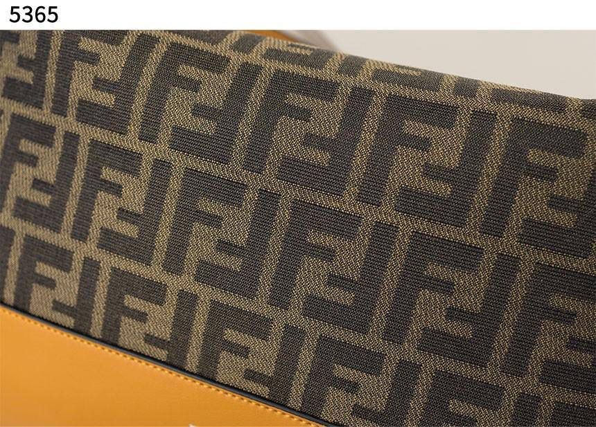 FENDI FF JACQUARD AND SMOOTH LEATHER SHOULDER BAG