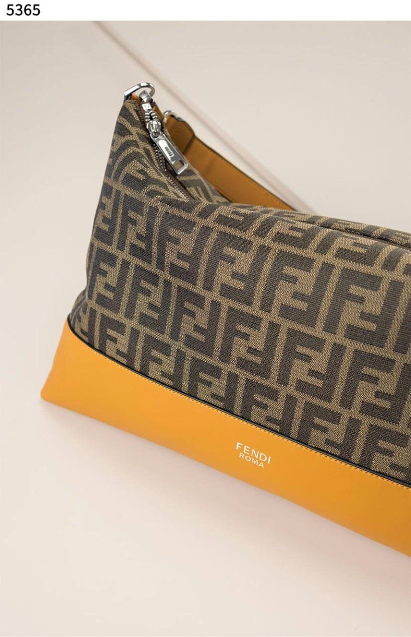 FENDI FF JACQUARD AND SMOOTH LEATHER SHOULDER BAG