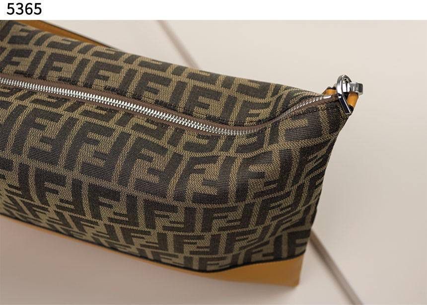 FENDI FF JACQUARD AND SMOOTH LEATHER SHOULDER BAG