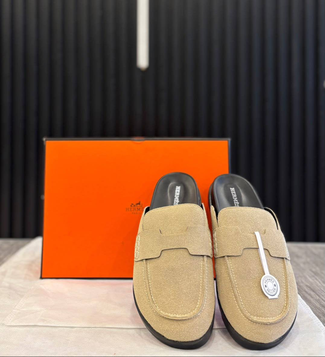 Hermes Suede Calfskin Go Mules