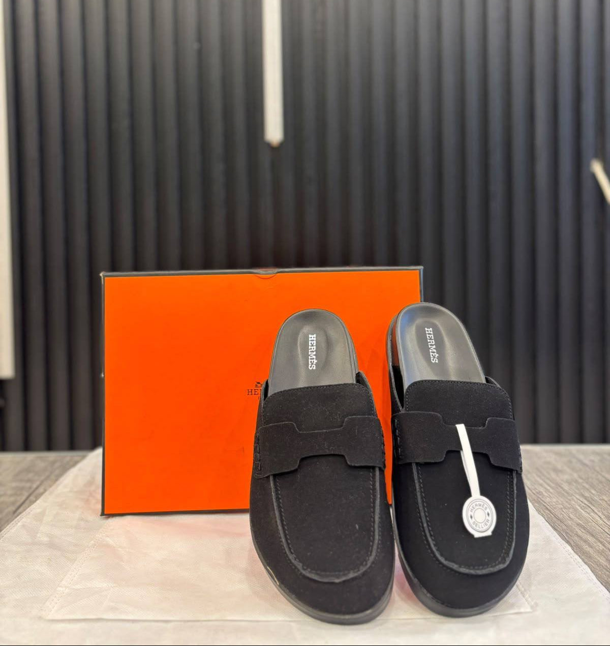 Hermes Suede Calfskin Go Mules