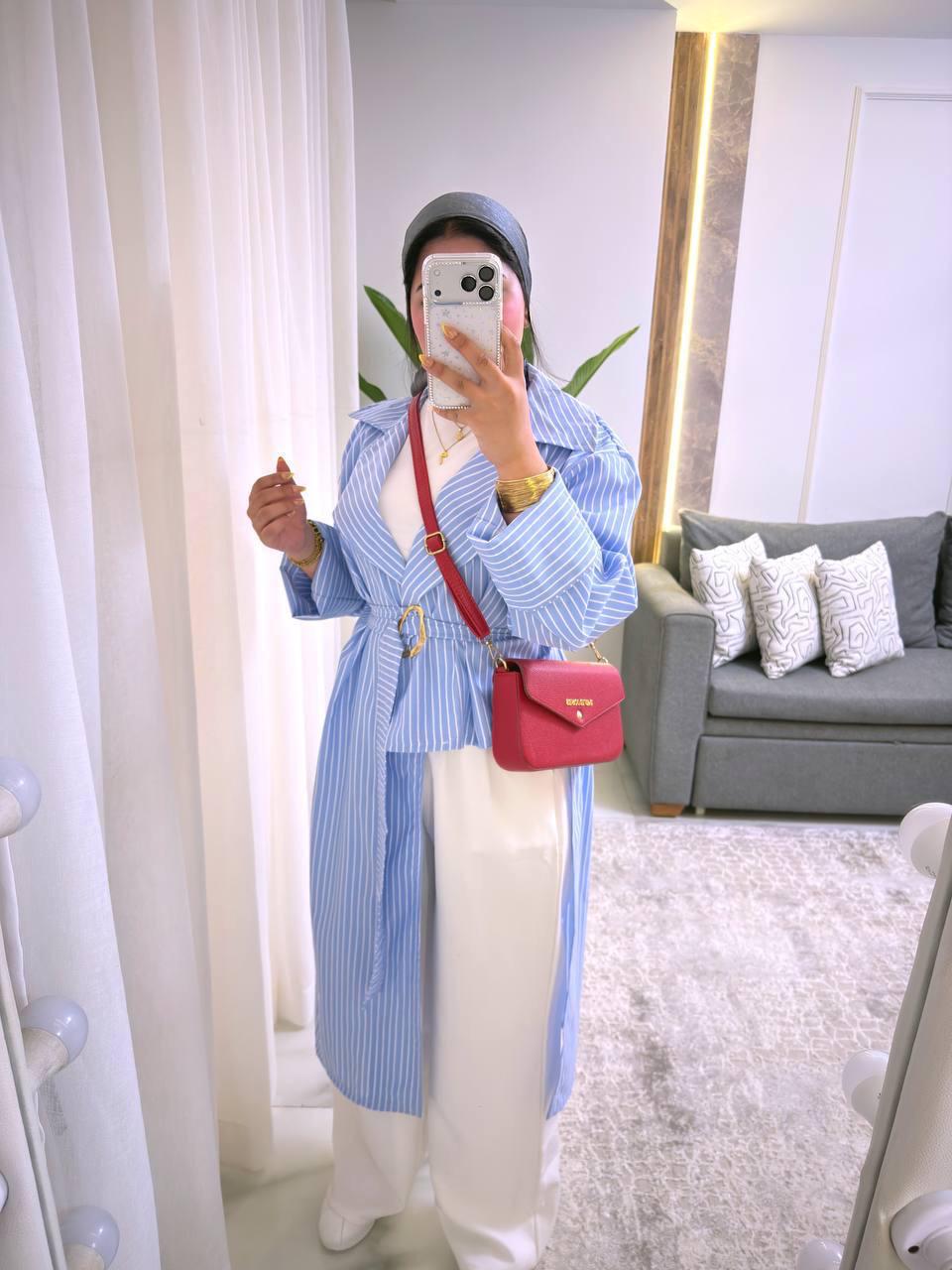 Blue Striped Wrap Long Shirt