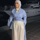 Blue Striped Wrap Long Shirt