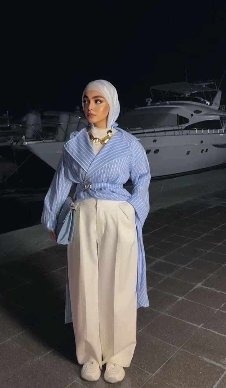 Blue Striped Wrap Long Shirt