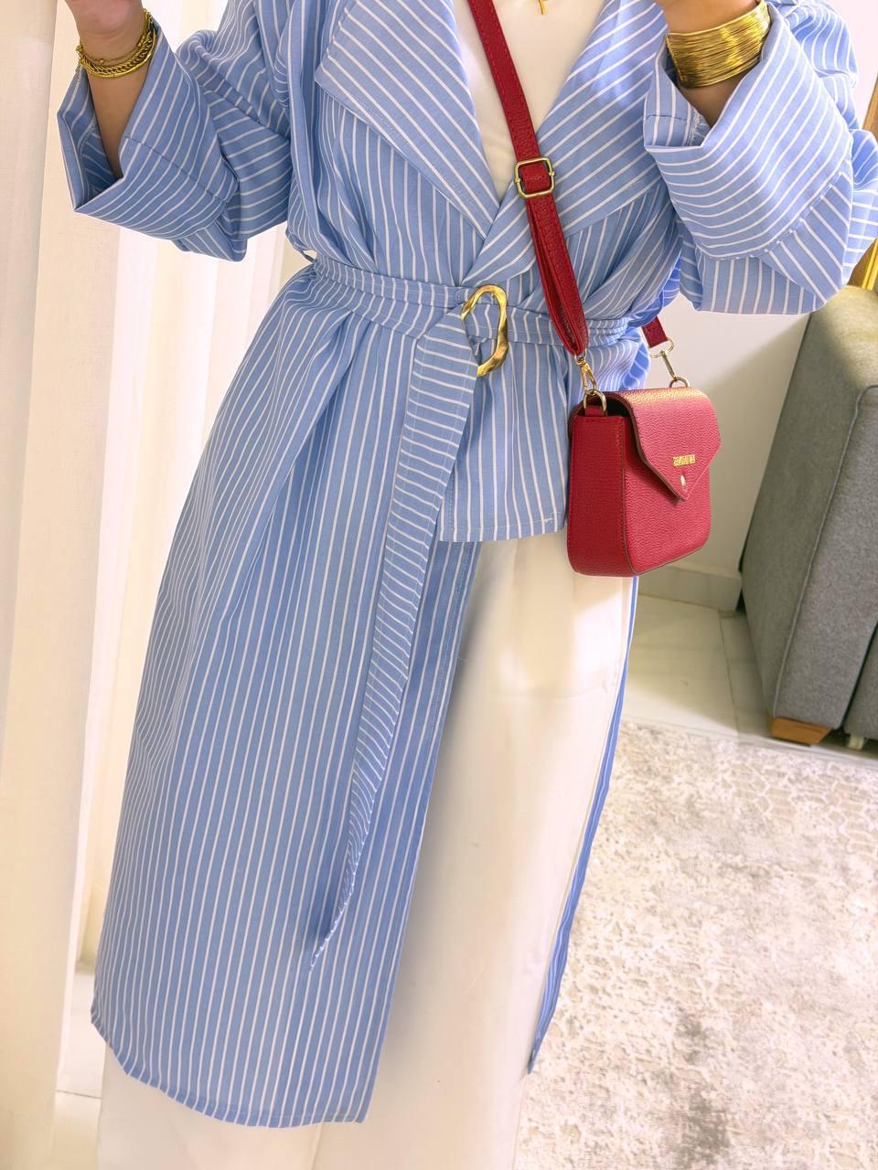 Blue Striped Wrap Long Shirt