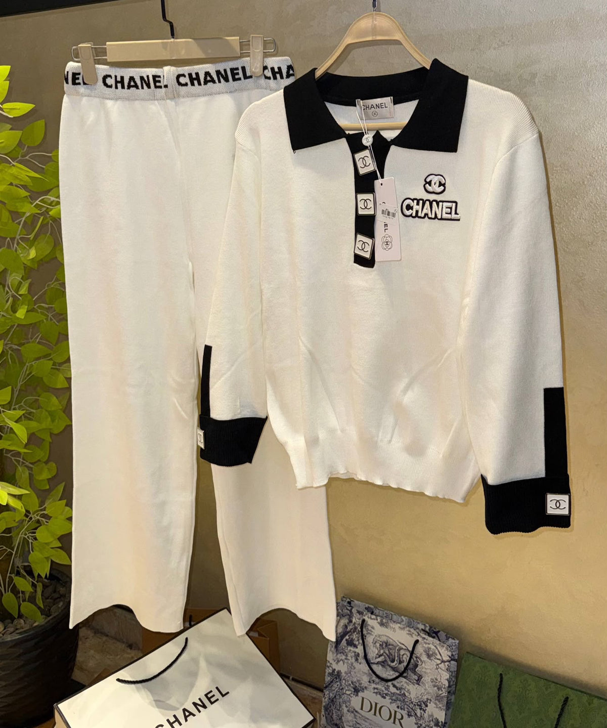 Chanel white knit two-piece set