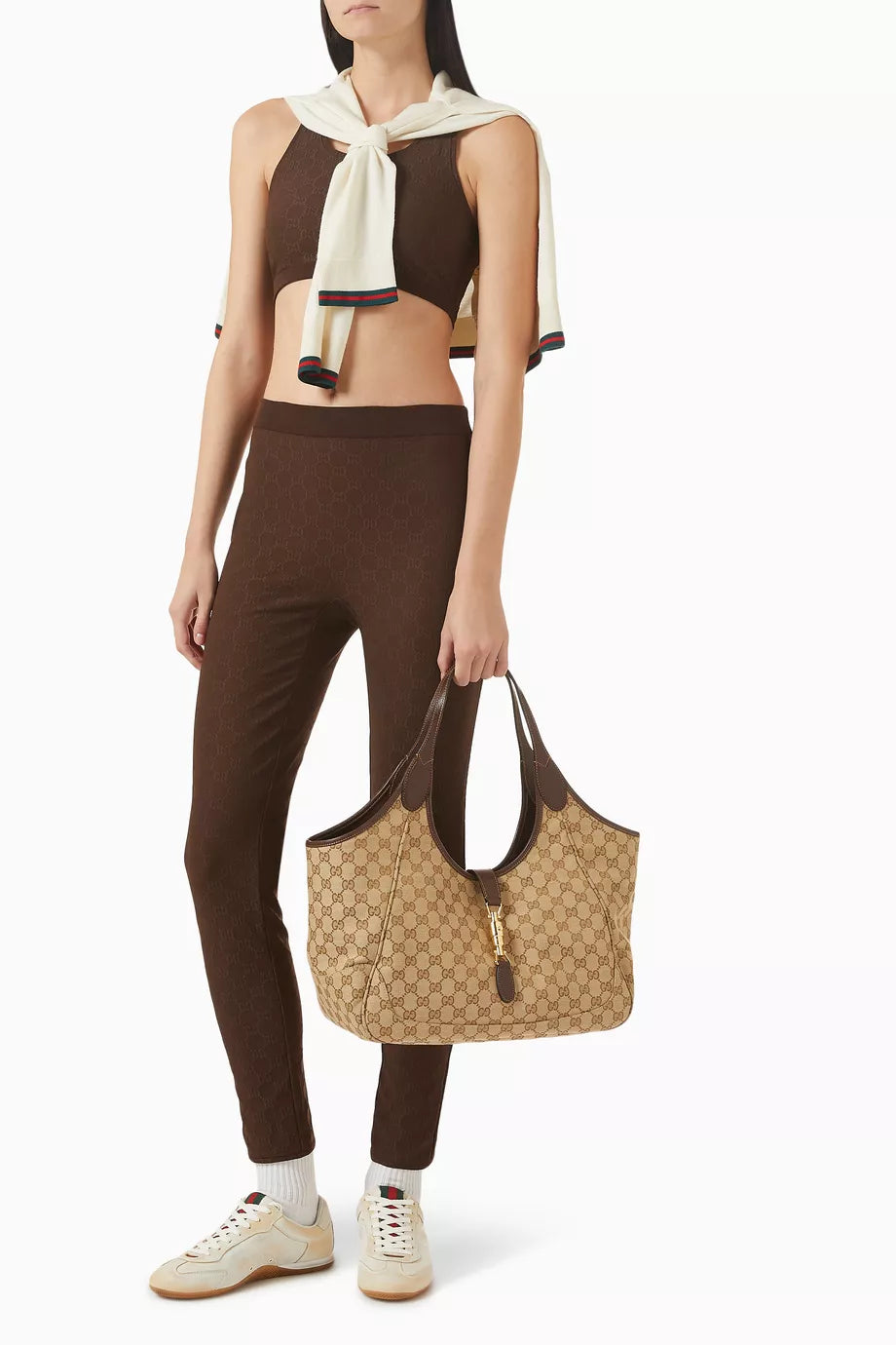Gucci  GG Canvas Nailhead Jackie Bardot Bag