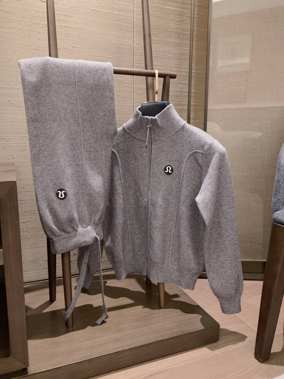 Lulue lemon knit lounge zip-up jacket and wide-leg pants sets