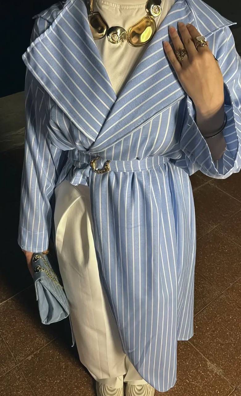 Blue Striped Wrap Long Shirt