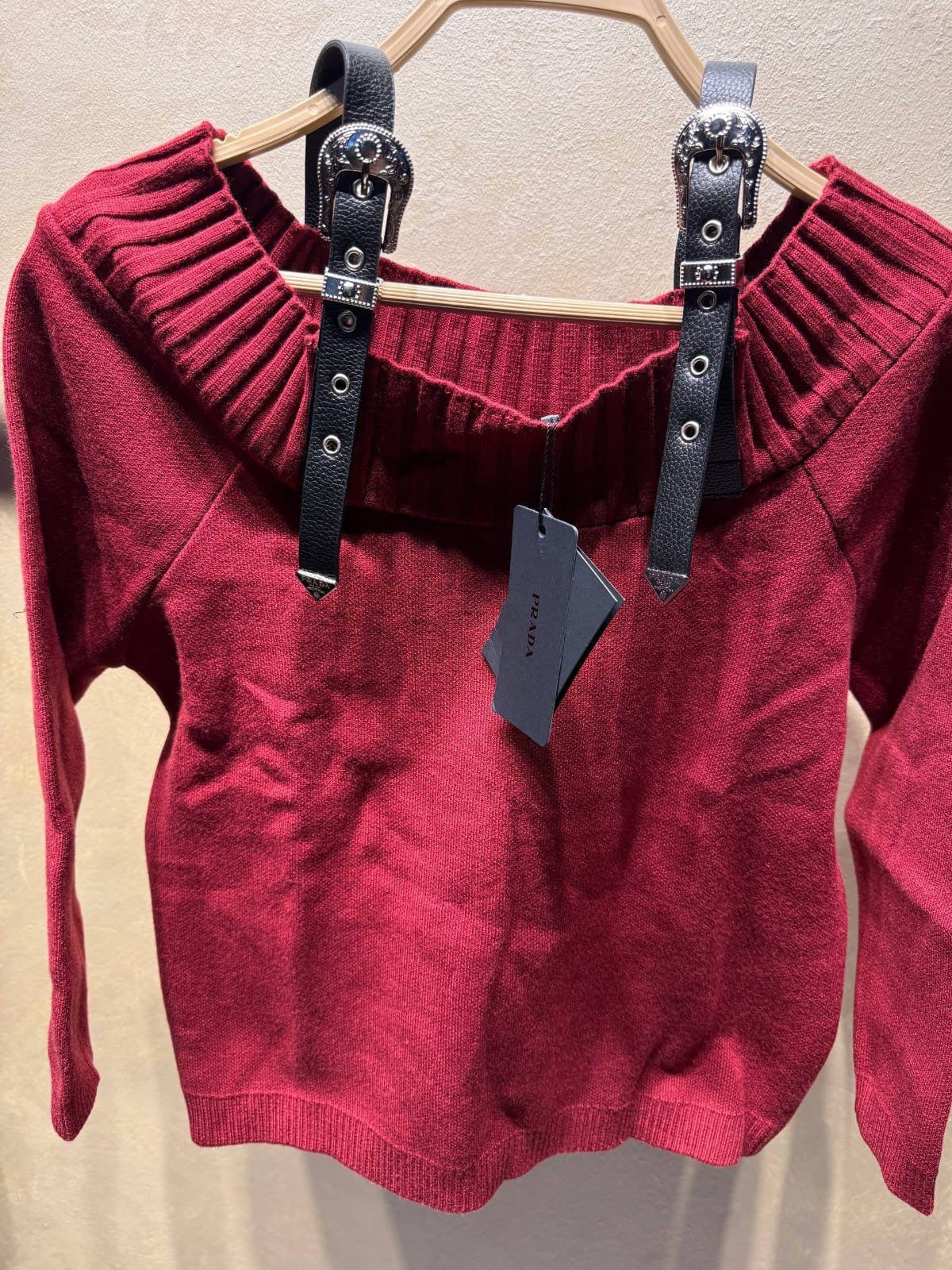 Prada Off Shoulder Knit Sweater