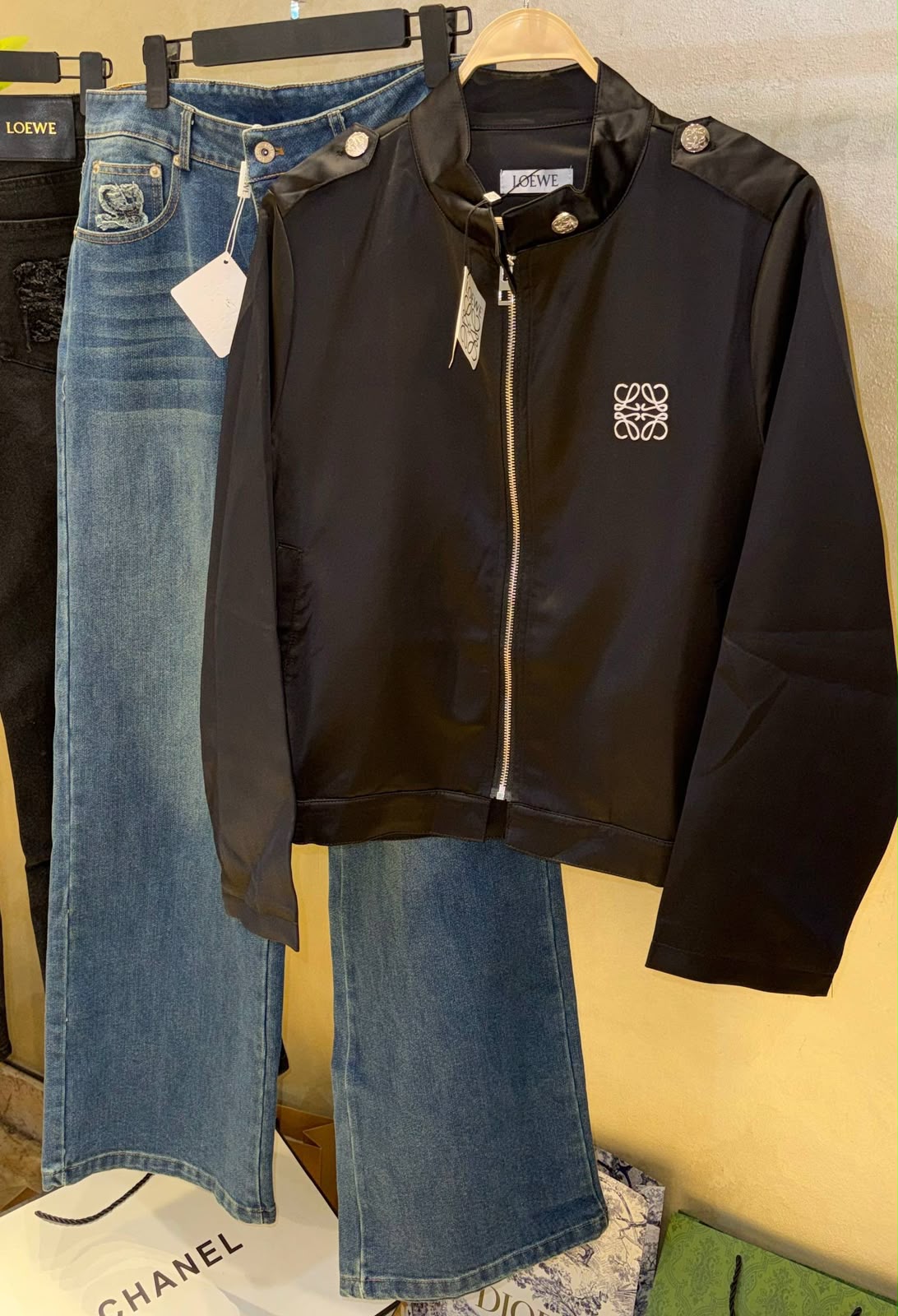 Loewe-inspired embroidered zip-up biker jackets