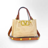 VALENTINO WOMEN'S ROMAN STUD RAFFIA BAG