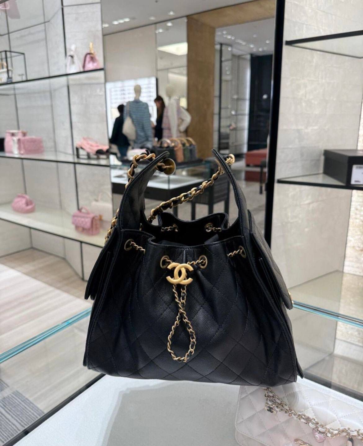 Chanel 25 Small Hobo Bag in Black Caviar and AGHW