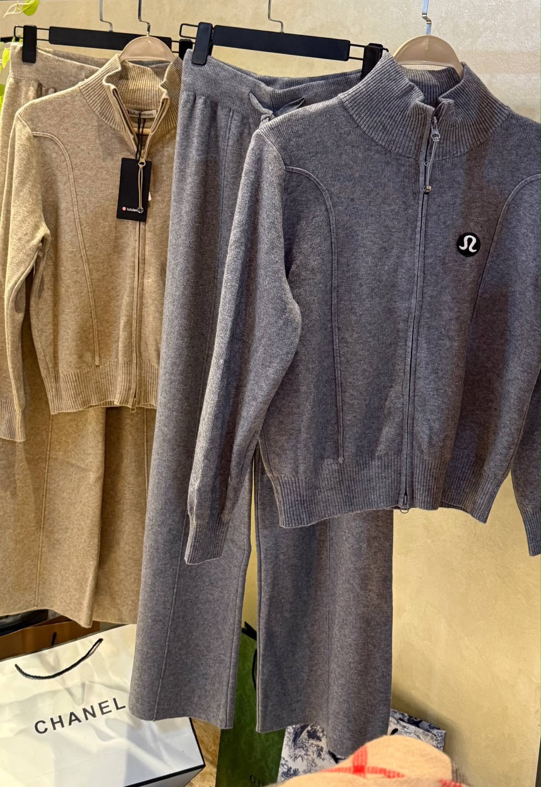 Lulue lemon knit lounge zip-up jacket and wide-leg pants sets