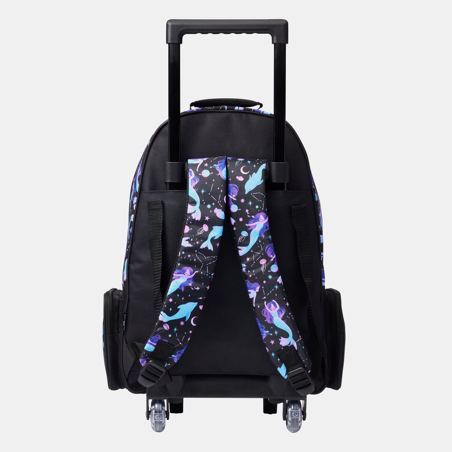 Smiggle Backpack Trolley with Light-Up Wheels in the Black Mermaid design
