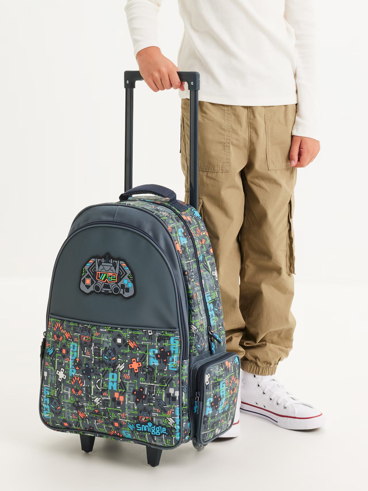 Smiggle Trailblazer Trolley Backpack With Light Up Wheels - Grey
