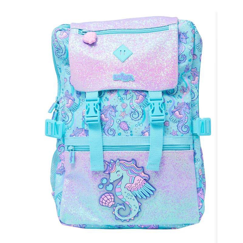 Smiggle blue seahorse Attach Foldover 18 inches Backpack