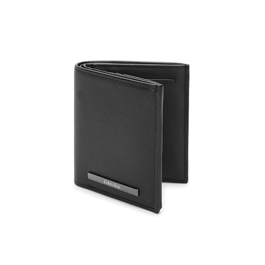 Calvin Klein Leather Black Plain Men Bi-Fold Coin Wallet (ST) - K50K511836BEH, Black