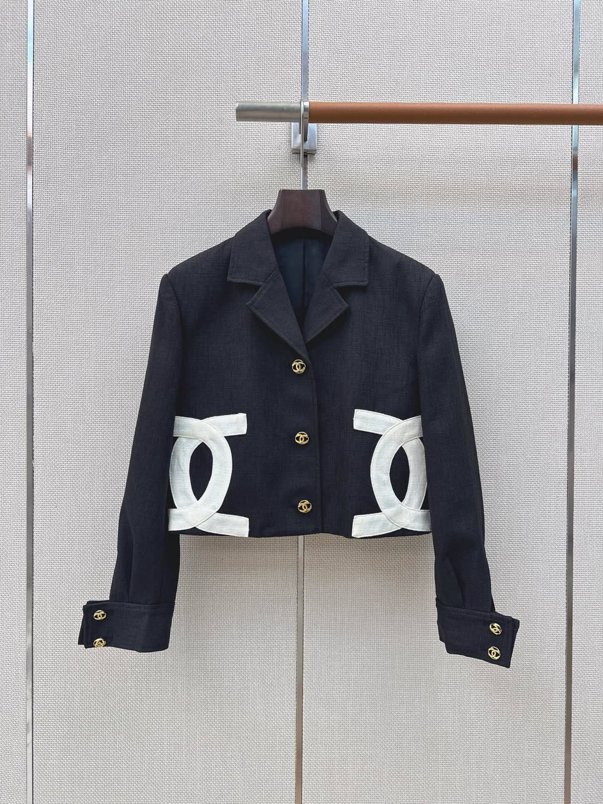 Chanel-style cropped black blazer