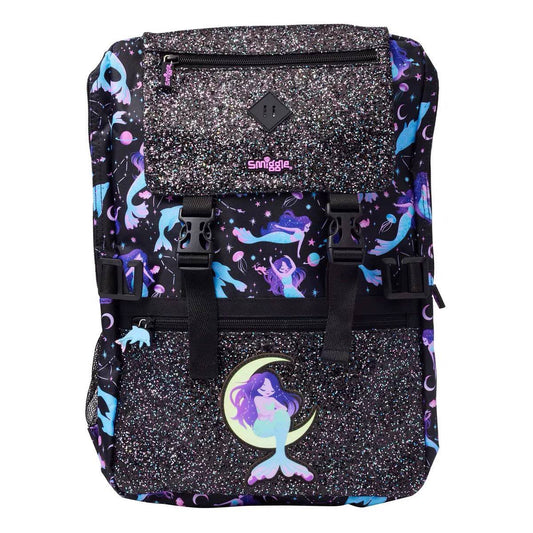 Smiggle black mermaid and moon theme Foldover 18 Backpack