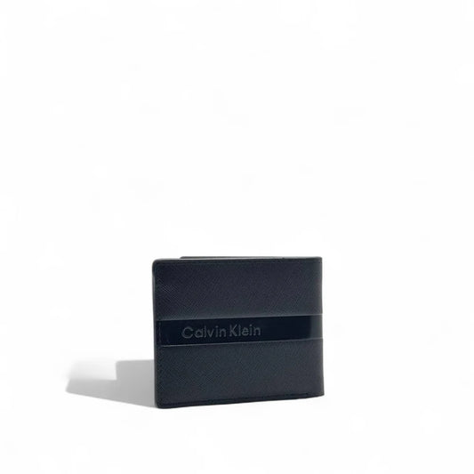 Calvin   Klein   Black   Leather   Wallet   –   Embossed   Band   Signature   Edition