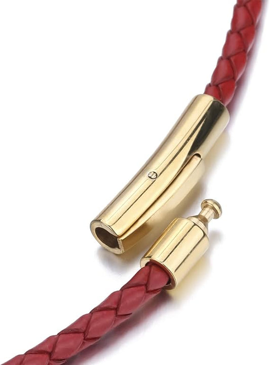 Fasio Men's and Women's 3mm Genuine Leather Necklace, Multicolor Braided Gold Stainless Steel Rope with Safety Clasp
