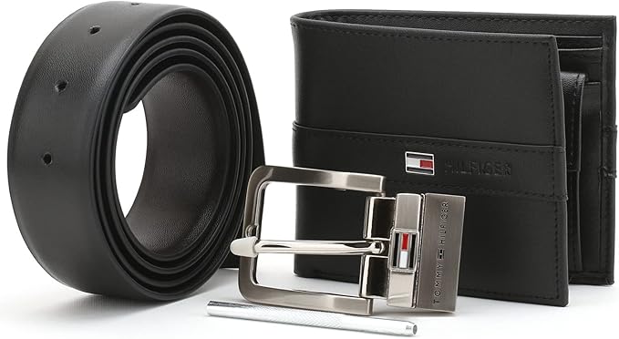 Tommy Hilfiger Men's Wallet and Belt Comprehensive Set, Leather