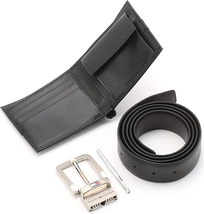 Tommy Hilfiger Men's Wallet and Belt Comprehensive Set, Leather