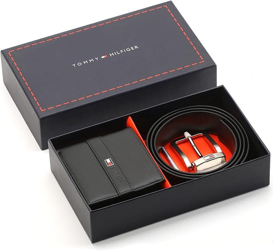 Tommy Hilfiger Men's Wallet and Belt Comprehensive Set, Leather