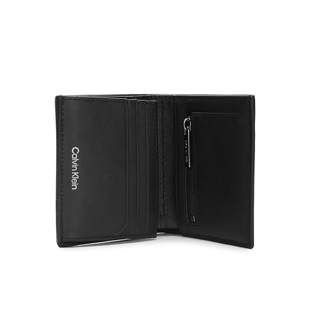 Calvin Klein Leather Black Plain Men Bi-Fold Coin Wallet (ST) - K50K511836BEH, Black