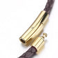 Fasio Men's and Women's 3mm Genuine Leather Necklace, Multicolor Braided Gold Stainless Steel Rope with Safety Clasp