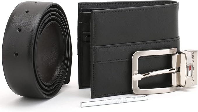 Tommy Hilfiger Men's Wallet and Belt Comprehensive Set, Leather