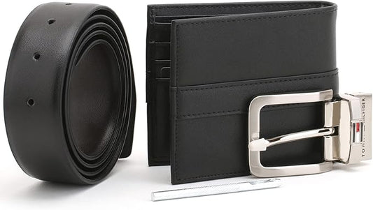 Tommy Hilfiger Men's Wallet and Belt Comprehensive Set, Leather