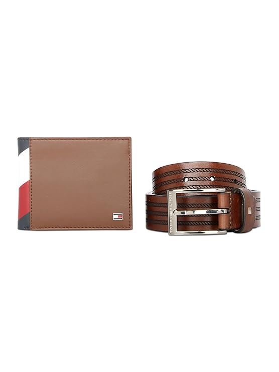 Tommy Hilfiger Cascais Free Size Belt+Wallet Gift Set for Men - Brown/Tan, Brown/Tan