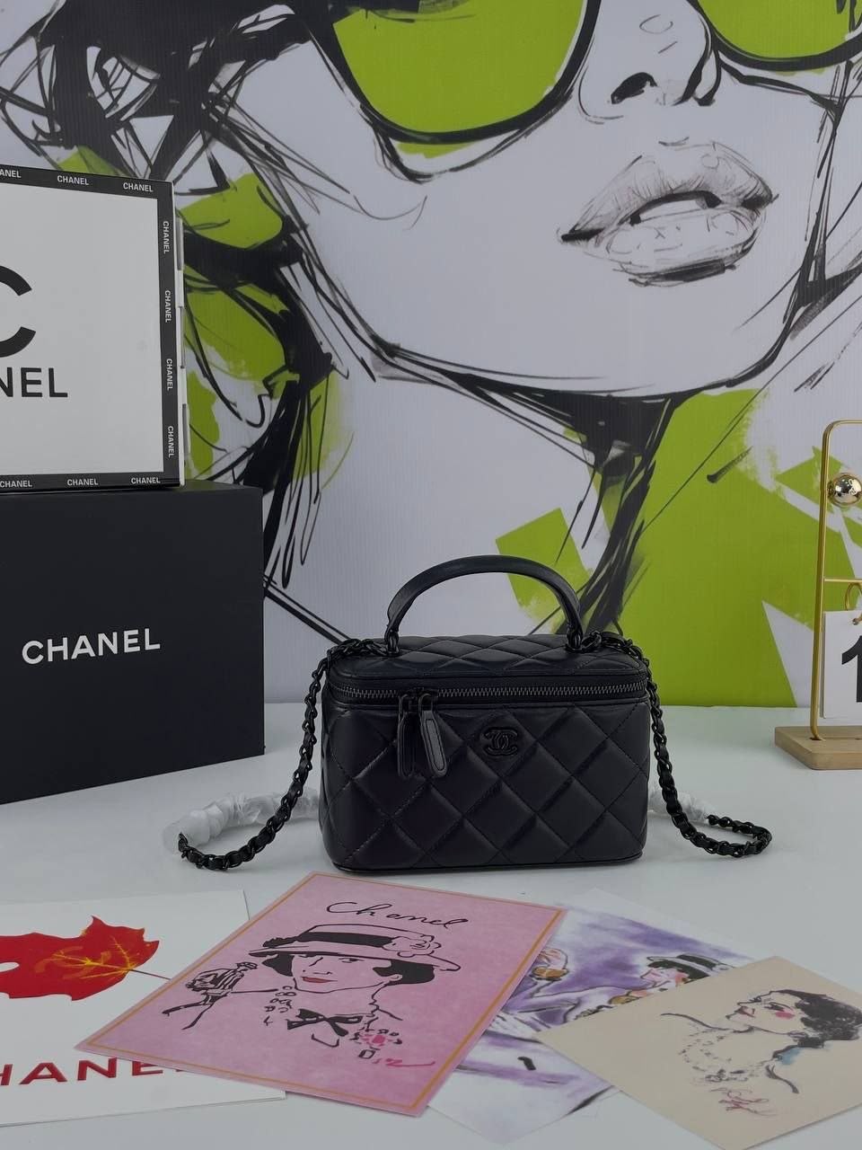 Chanel Lambskin Quilted Small Vanity Case With Chain