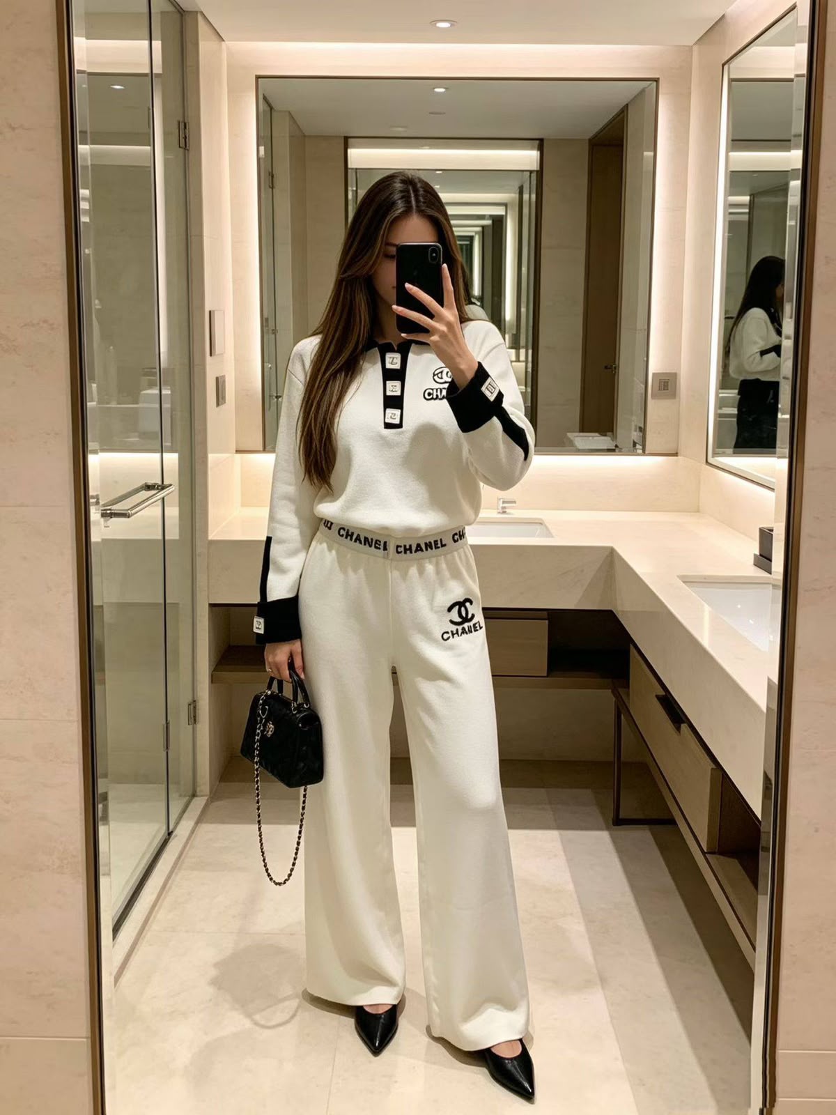 Chanel white knit two-piece set