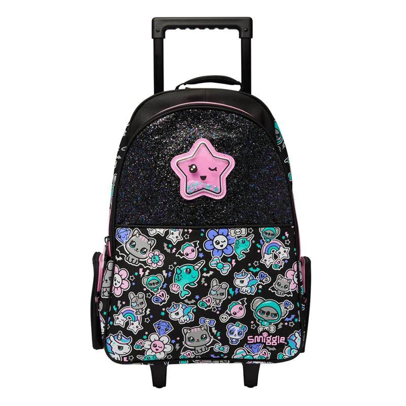 Smiggle Trailblazer Black Trolley Backpack for Kids, 3Y+