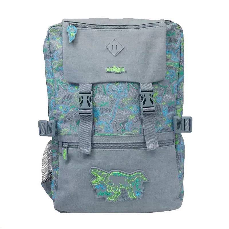Smiggle Dino stomp grey Attach Foldover 18 inches Backpack