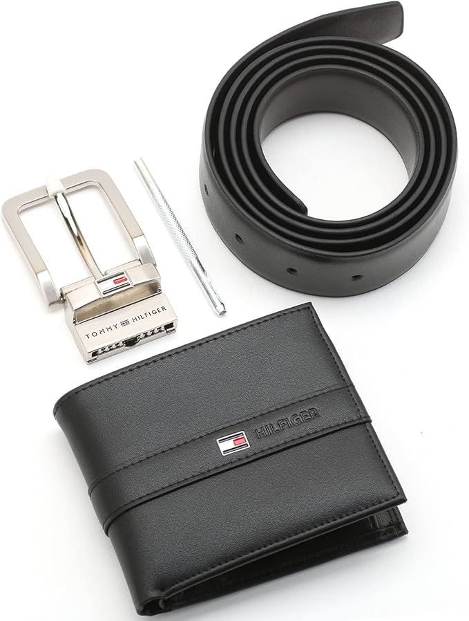 Tommy Hilfiger Men's Wallet and Belt Comprehensive Set, Leather