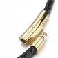 Fasio Men's and Women's 3mm Genuine Leather Necklace, Multicolor Braided Gold Stainless Steel Rope with Safety Clasp
