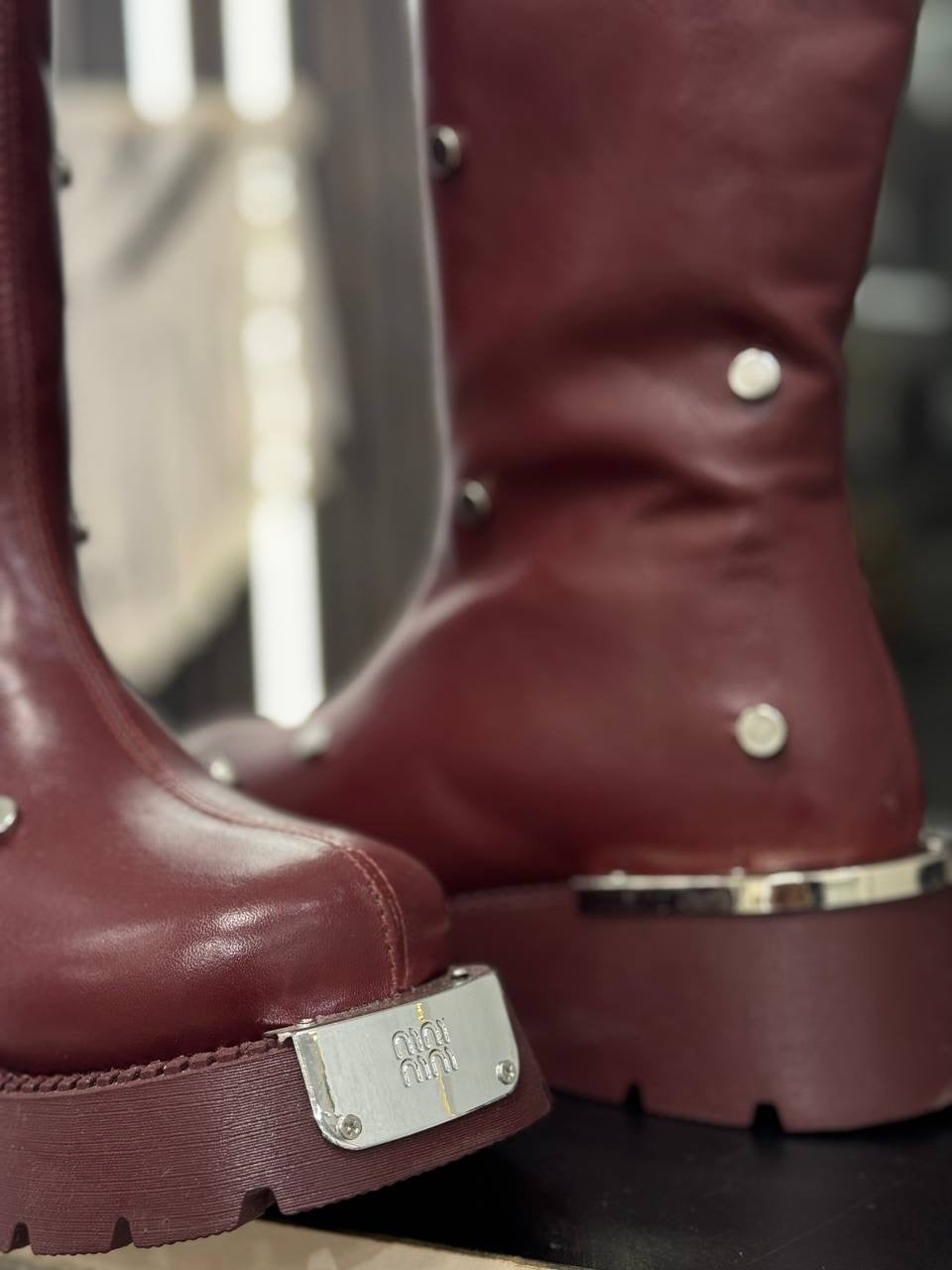 Studded Leather Mid-Calf Boots