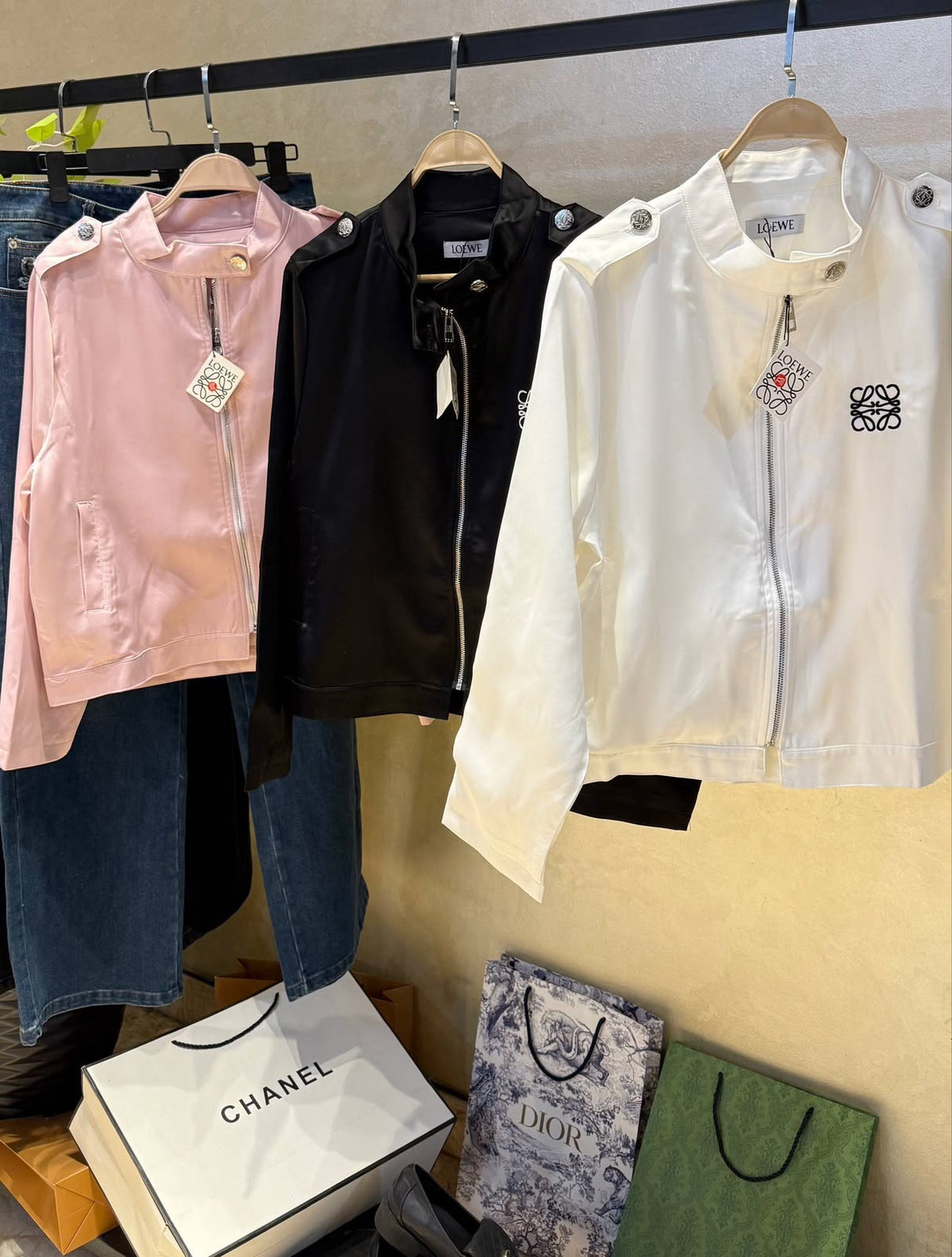 Loewe-inspired embroidered zip-up biker jackets